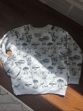 Mushroom Print Gray Crewneck Sweatshirt